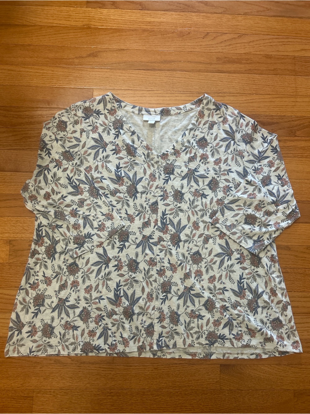 J.Jill Shirt Women’s Size XL Multicolor Floral V Neck 3/4 Sleeve Fall Pure Jill